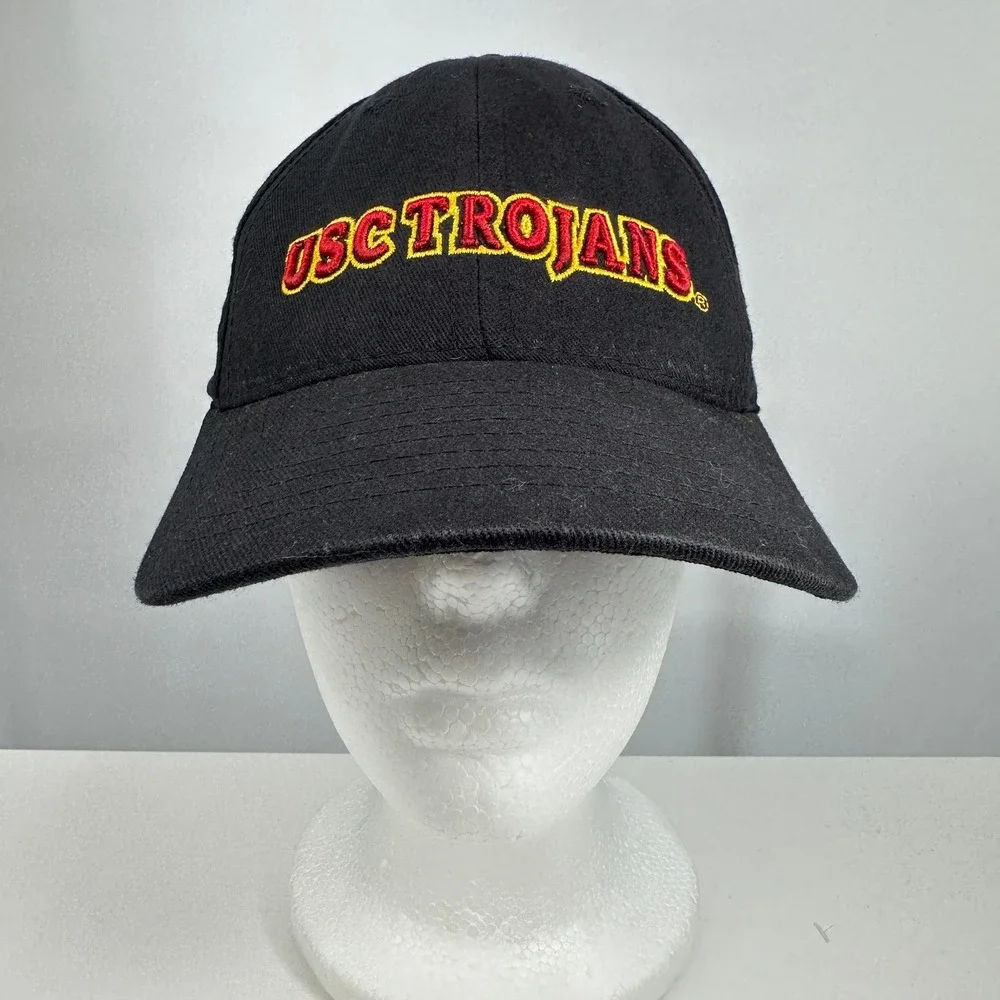 VTG 90s USC Trojans Embroidered Baseball Cap L/XL Black California Headwear